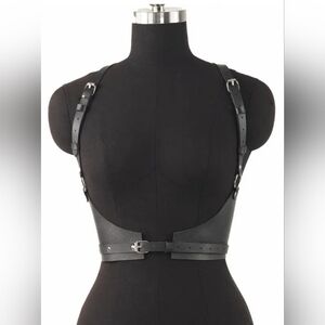 Black Leather Wide Waist Gothic Style Harness Corset Belt for Women